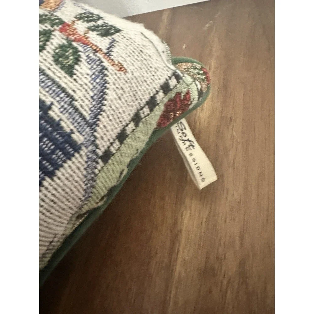 Snowman Tapestry Pillow Green Let It Snow Christmas 17x12